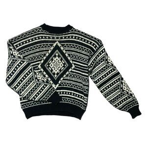 VTG Sostanza Sweater L Black Heathered Suede Diamond Fair Isle Grunge Indie Cozy